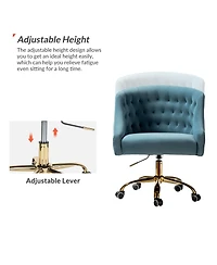 Hulala Home Modern Cute Velvet Desk Chair with Gold Base for Living Room,Bedroom