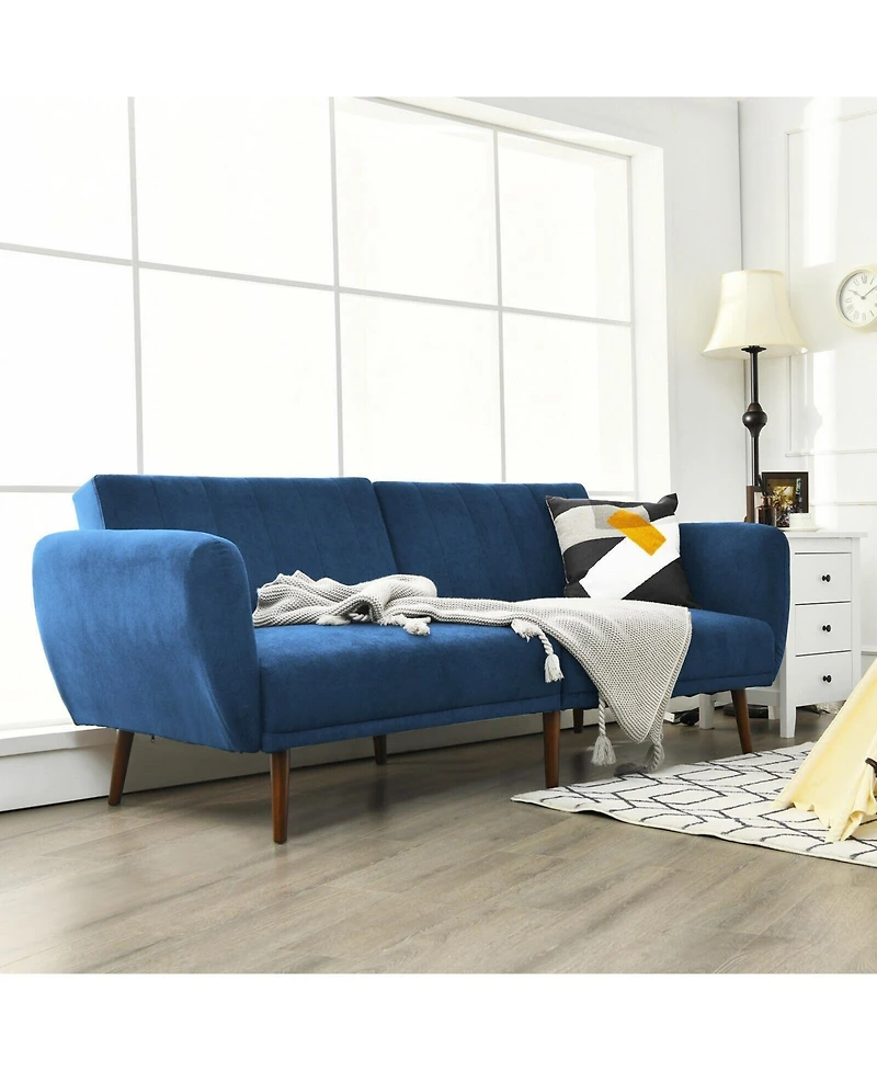 Convertible Futon Sofa Bed Adjustable Couch Sleeper with Wood Legs