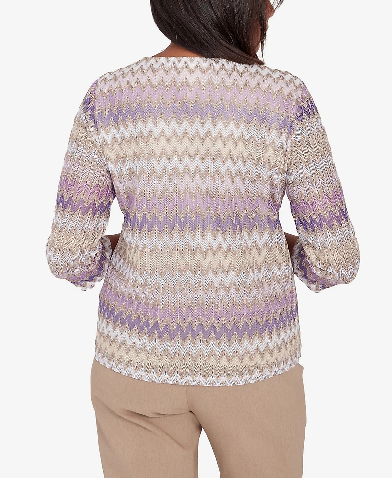 Alfred Dunner Charm School Women's Sparkling Zig Zag Stripe Top