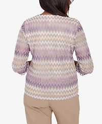 Alfred Dunner Charm School Women's Sparkling Zig Zag Stripe Top