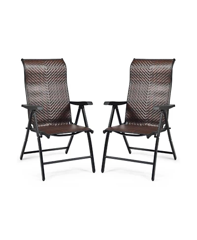Slickblue 2 Pieces Patio Rattan Folding Reclining Chair