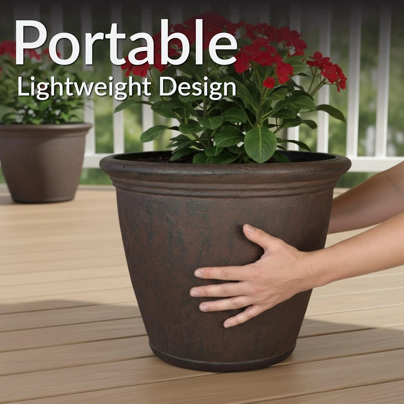 Indoor/Outdoor Patio, Garden, or Porch Weather-Resistant Double-Walled Anjelica Flower Pot Planter - 16" - Rust Finish