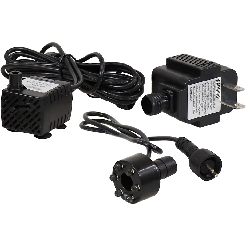 Indoor/Outdoor Small Fountain or Aquarium Pump with Led Light Ring and Transformer - 40 Gph - 12 Volts