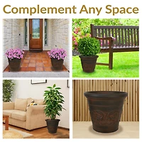 Indoor/Outdoor Patio, Garden, or Porch Weather-Resistant Double-Walled Arabella Flower Pot Planter - 16" - Rust Finish