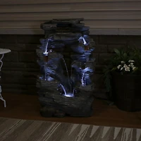 Sunnydaze Decor Dual Cascading Rock Falls 39-Inch Outdoor Water Fountain with Led Lights - Electric Submersible Pump