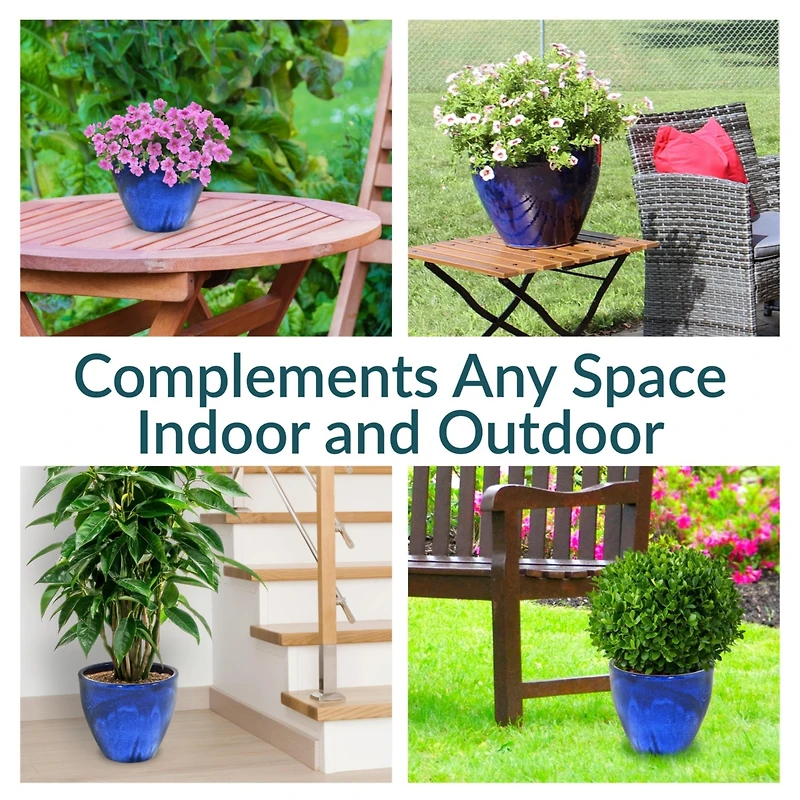 Resort Outdoor/Indoor High-Fired Glazed Uv- and Frost-Resistant Ceramic Flower Pot Planter with Drainage Holes