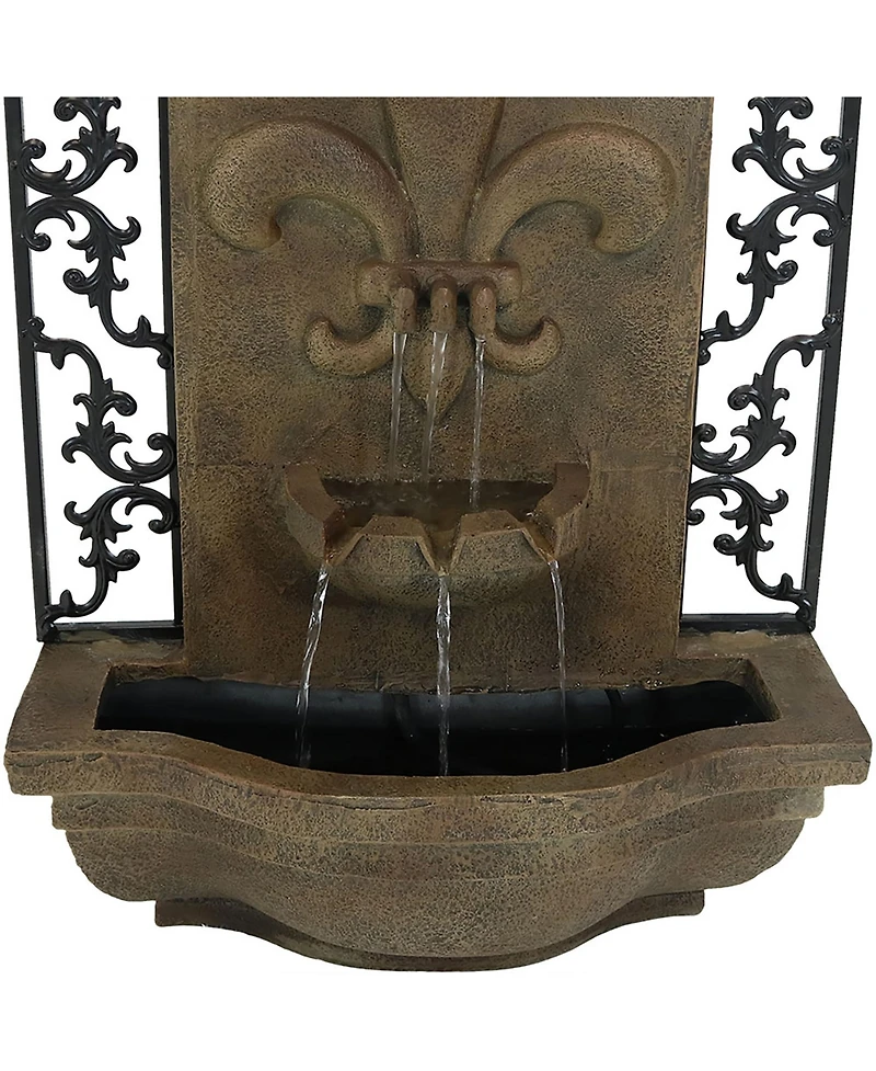 Sunnydaze Decor French Lily 33-Inch Solar Outdoor Wall Water Fountain with Battery Backup, Pump and Panel - Florentine Stone