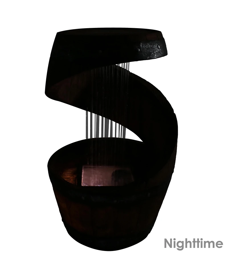 Sunnydaze Decor Spiraling Barrel 25-Inch Outdoor Water Fountain with Led Lights - Electric Submersible Pump with Adjustable Flow