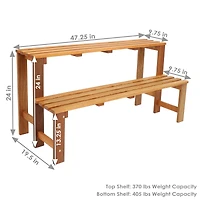 Outdoor Meranti Wood with Teak Oil Finish 2-Tiered Decorative Succulent Flower Plant Shelf Stand - 24" - Brown