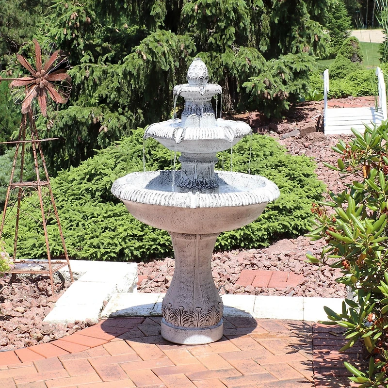 Sunnydaze Decor 45-Inch 3-Tier Mediterranean Outdoor Water Fountain - Glass Fiber Reinforced Concrete Construction - Gray