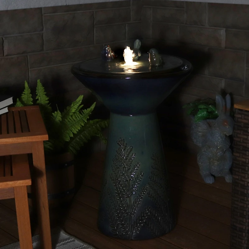 Gathering Birds Ceramic Outdoor Fountain with Led Lights