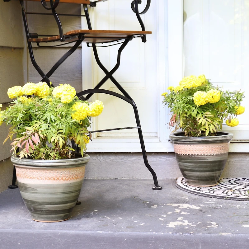 Purlieu 12-Inch Outdoor/Indoor Ceramic Planters - Set of 2 -Tempest