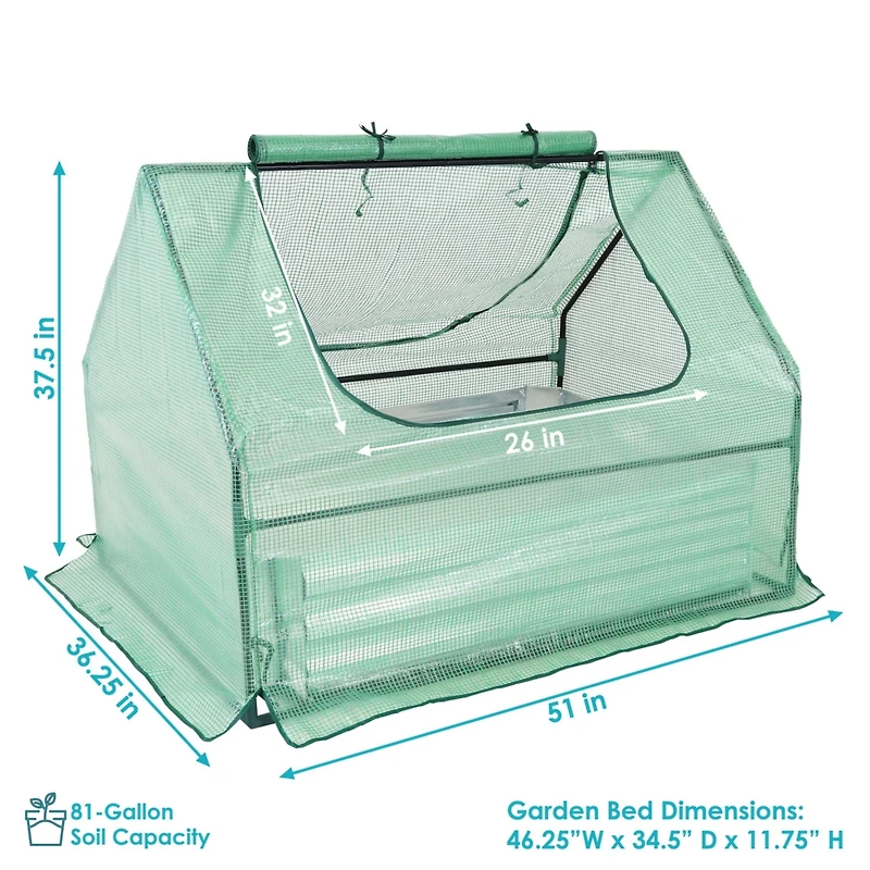 Raised Garden Bed with Cover Outdoor Mini Greenhouse Kit with 2 Zippered Doors - Green - 4' x 3'