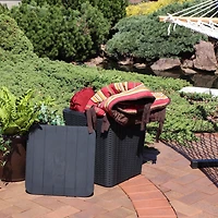 11.5-Gallon Outdoor Deck Box - Weather-Resistant Side Table with Storage for Cushions, Garden Tools, Pool Supplies - Phantom Gray - Faux Rattan