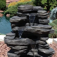 Sunnydaze Decor Rock Falls 39-Inch Polystone Outdoor Water Fountain with Led Lights
