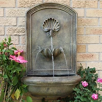Seaside 27-Inch Polystone Wall-Mounted Solar Fountain - Submersible Pump - Florentine Stone Finish