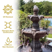 Mediterranean 49-Inch 4-Tiered Outdoor Water Fountain - Electric Submersible Pump - Fiberglass and Resin