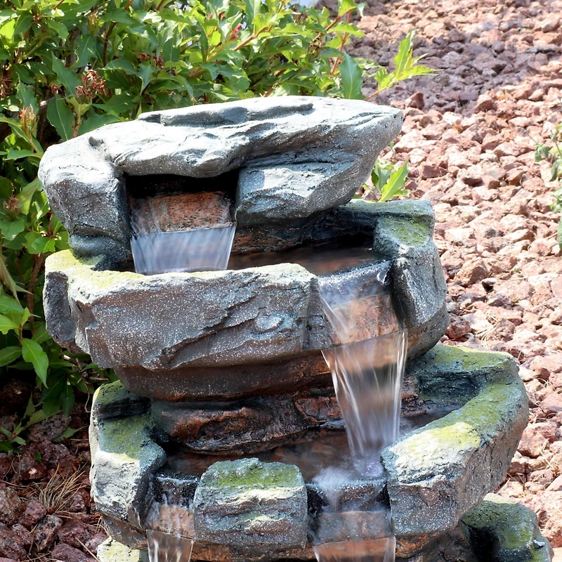 Sunnydaze Decor 23-Inch Stone Waterfall Polyresin and Fiberglass Outdoor Tiered Fountain with Led Lights