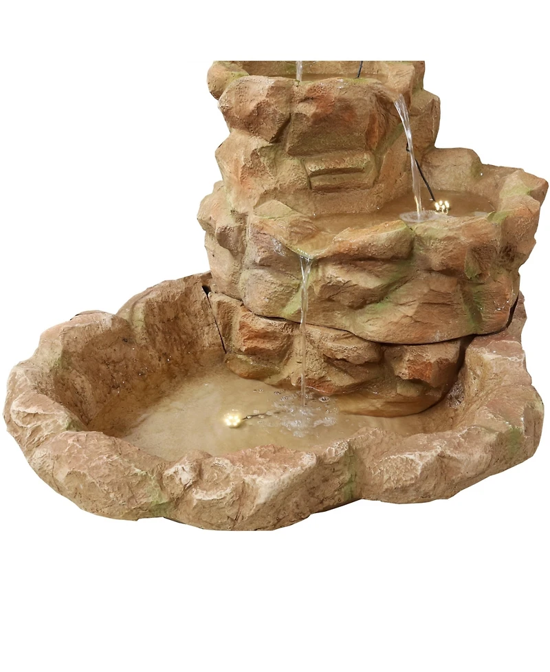 Sunnydaze Decor Stone Springs 41-Inch Polyresin Rock Waterfall Fountain with Led Lights - Electric Submersible Pump