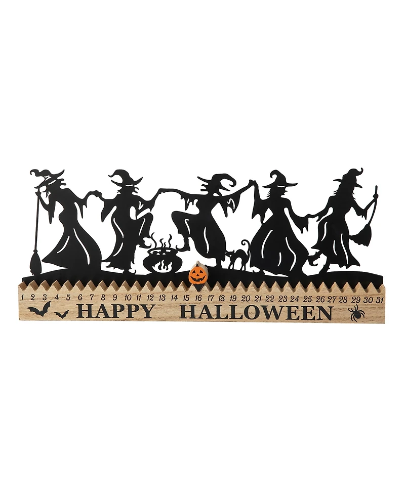 Glitzhome 18"L Halloween Wooden Metal Dancing Witch Silhouette Countdown Table Sign