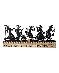Glitzhome 18"L Halloween Wooden Metal Dancing Witch Silhouette Countdown Table Sign