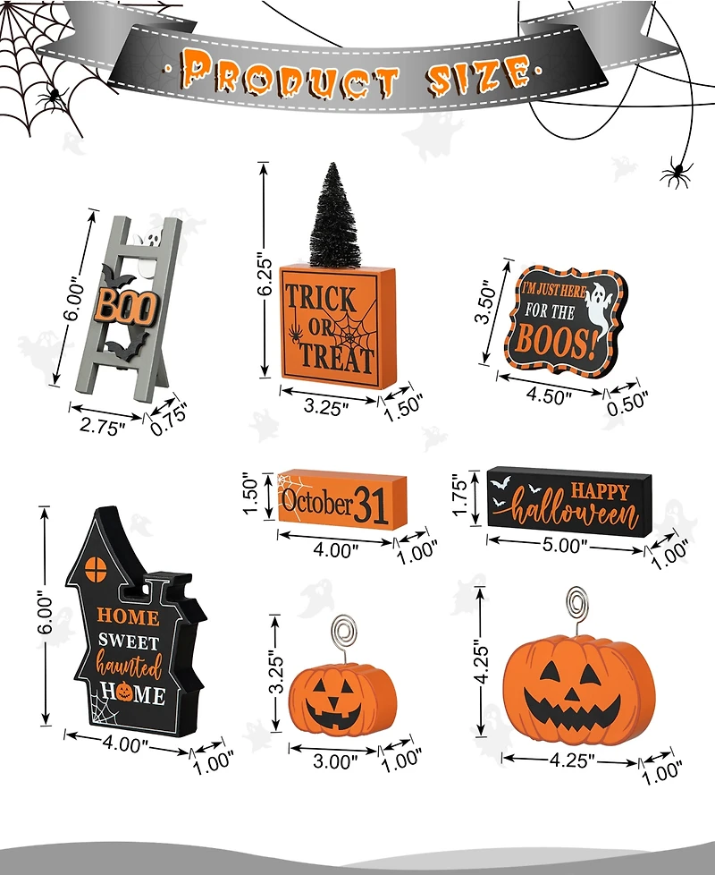 Glitzhome Halloween Wooden Word Signs and Fabric Gnome Tiered Tray Set Table Decor, Set of 11