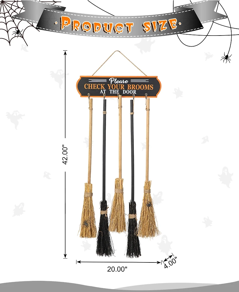 Glitzhome 42"H Halloween Wooden Brooms Parking Porch Decor