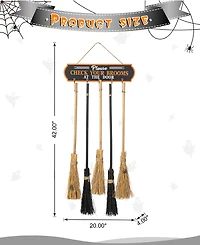 Glitzhome 42"H Halloween Wooden Brooms Parking Porch Decor