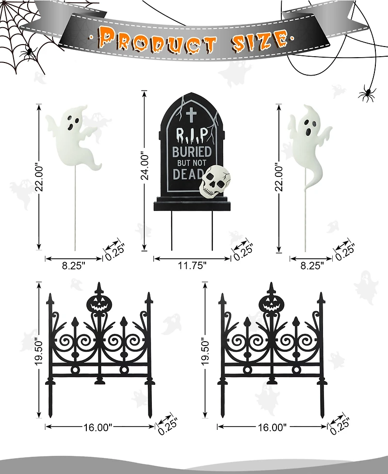 Glitzhome 24"H Halloween Metal Graveyard Set Yard Stake, Set of 5
