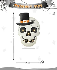 Glitzhome 38"H Lighted Halloween Metal Skull Yard Stake with Timer