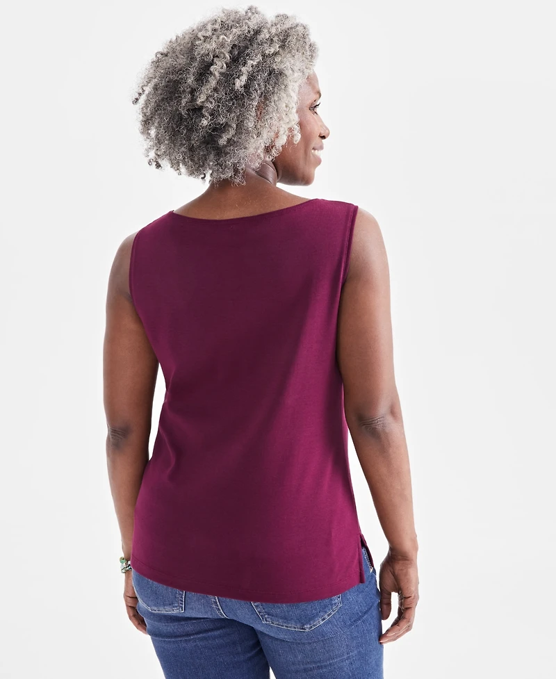 Style & Co Women's Cotton Boat-Neck Sleeveless Top, Created for Macy's