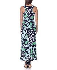24seven Comfort Apparel Women's Green Butterfly Print Casual Razorback Tank Maxi Dress