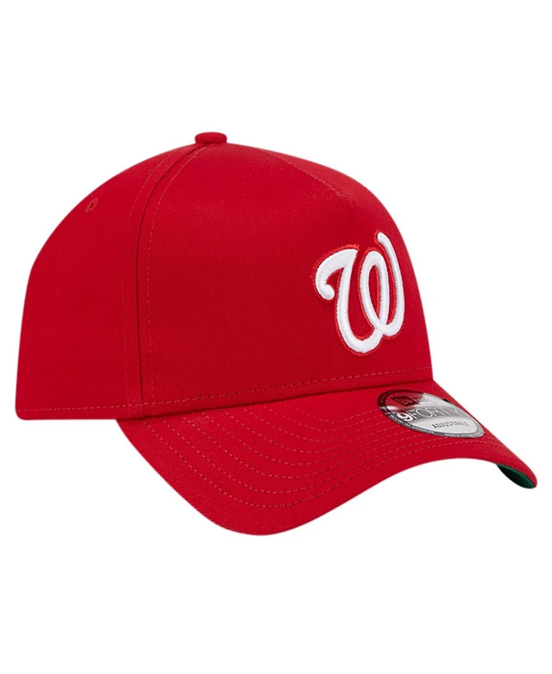New Era Men's Red Washington Nationals Team Color A-Frame 9Forty Adjustable Hat