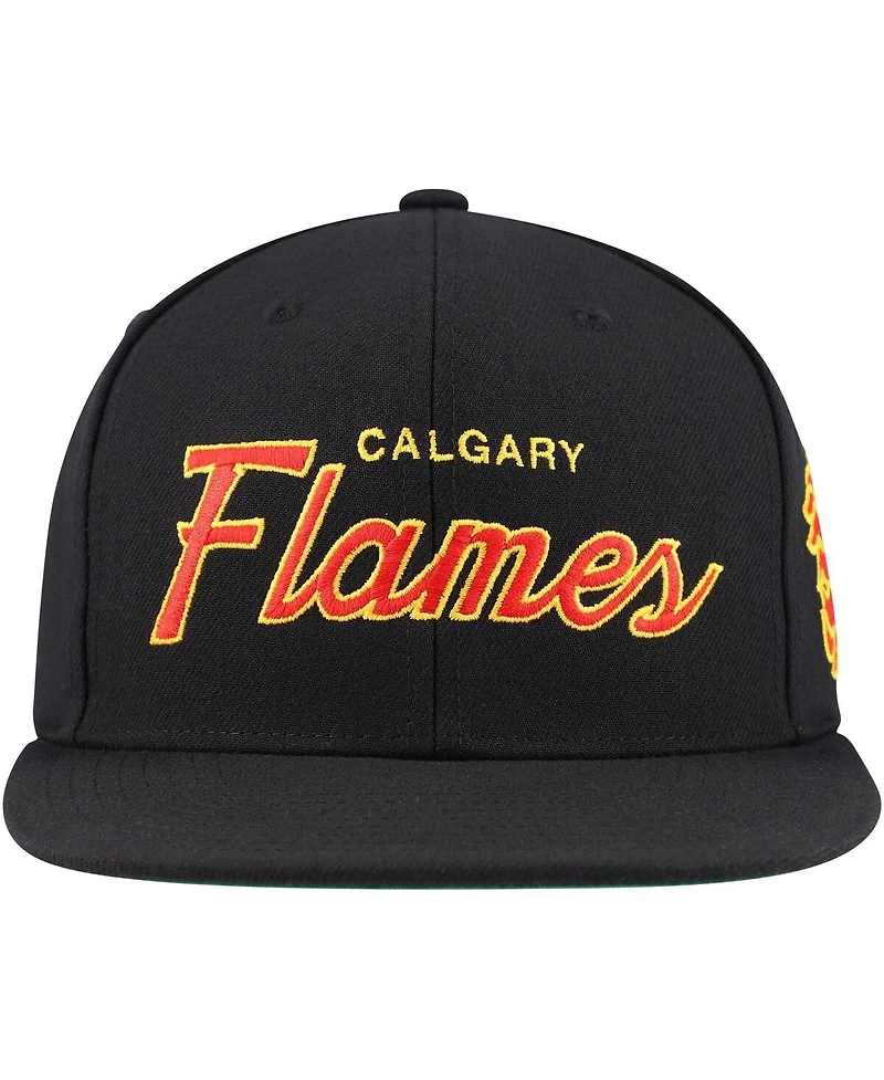 Mitchell Ness Men's Black Calgary Flames Core Team Script 2.0 Snapback Hat
