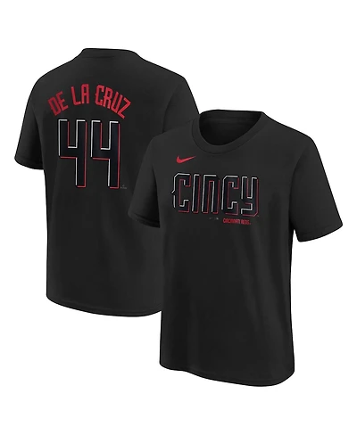 Nike Youth Elly De La Cruz Black Cincinnati Reds Fuse City Connect Name Number T-Shirt