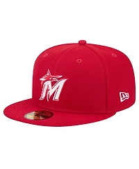New Era Men's Red Miami Marlins White Logo 59Fifty Fitted Hat