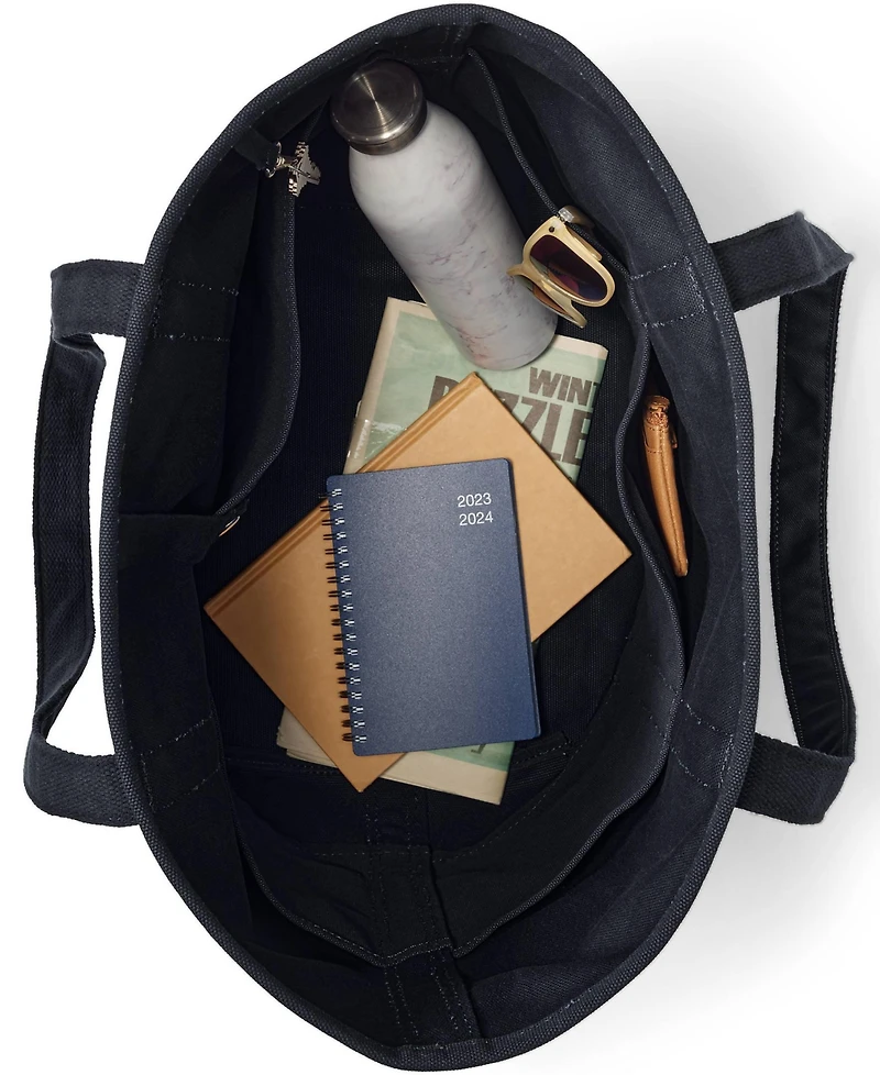 Lands' End Large Solid Canvas Pocket Tote with Open Top and Long Handle