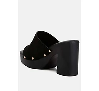 Cartera Suede High Block Heel Clogs Black