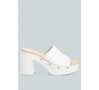 Drew Recycled Leather Block Heel Clogs In White