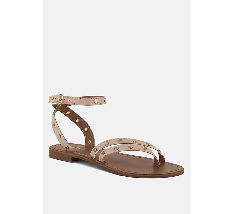 Oprah Womens Studs Embellished Flat Sandals