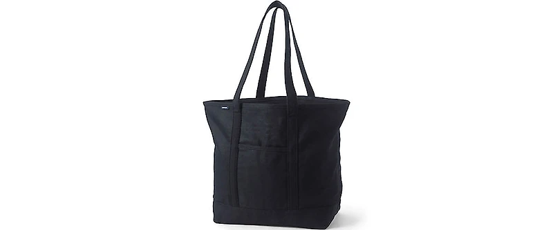Lands' End Extra Large Solid Color 5 Pocket Open Top Long Handle Canvas Tote Bag