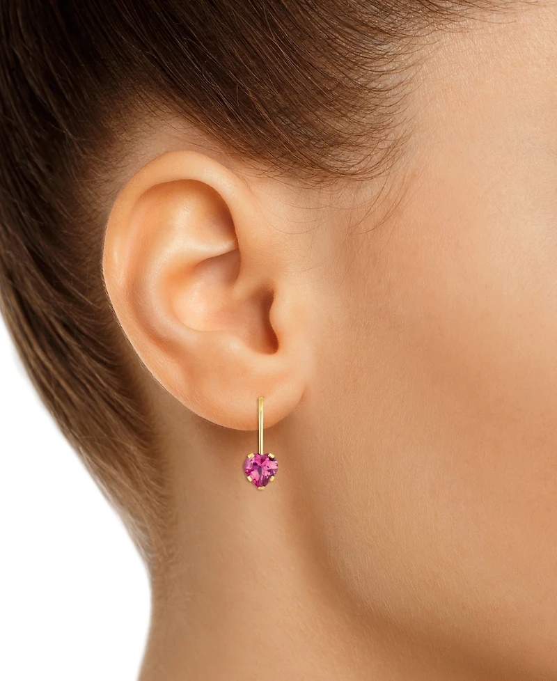 Pink Sapphire Heart-Shaped Solitaire Leverback Earrings (1-1/10 ct. t.w.) 10k Gold