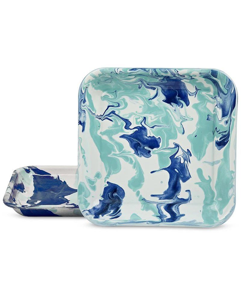 Golden Rabbit Lagoon Enameled Steel Square Trays, Set of 2