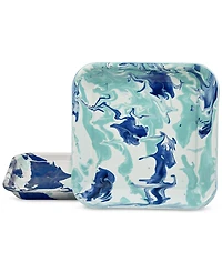 Golden Rabbit Lagoon Enameled Steel Square Trays, Set of 2