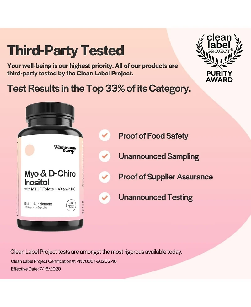 Wholesome Story Myo-Inositol & D-Chiro Inositol Capsules with Mthf, Folate, Vitamin D| Support for Ovarian Function, Hormone Balance, & Homocysteine L