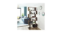 6-Tier S-Shaped Bookcase Z-Shelf Style Storage Bookshelf