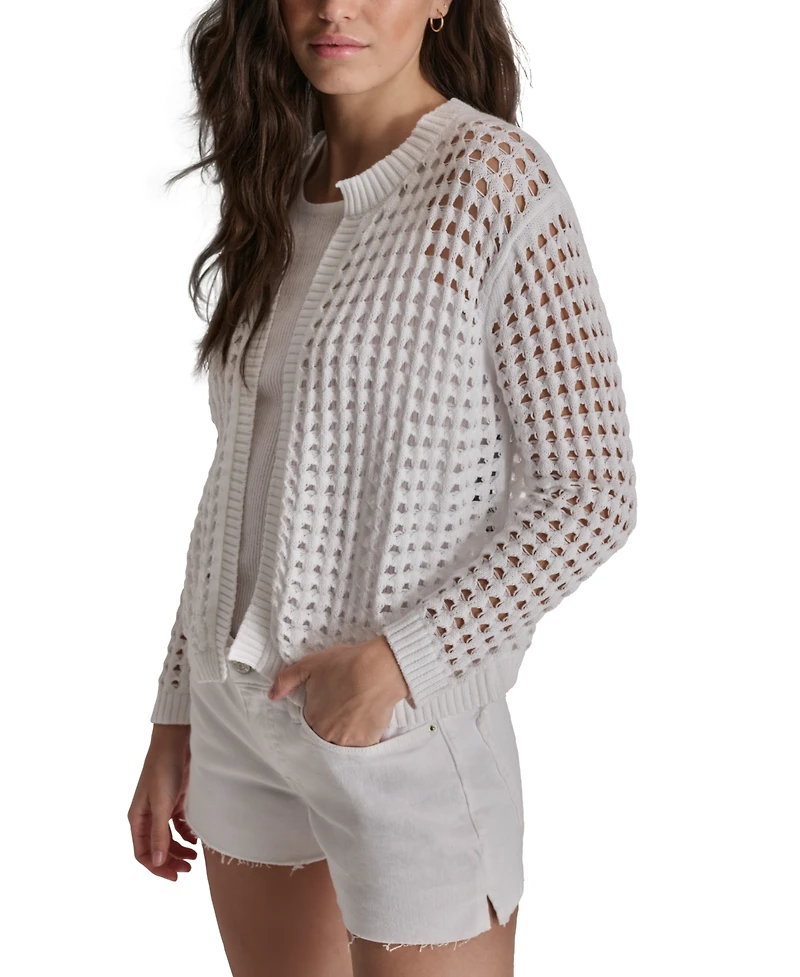 Dkny Jeans Women's Open-Stitch Drop-Shoulder Cardigan Sweater