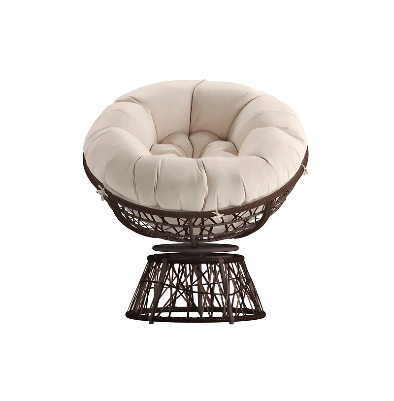 Papasan Style Woven Wicker Swivel Patio Chair With Removable All-Weather Cushion
