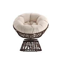 Papasan Style Woven Wicker Swivel Patio Chair With Removable All-Weather Cushion