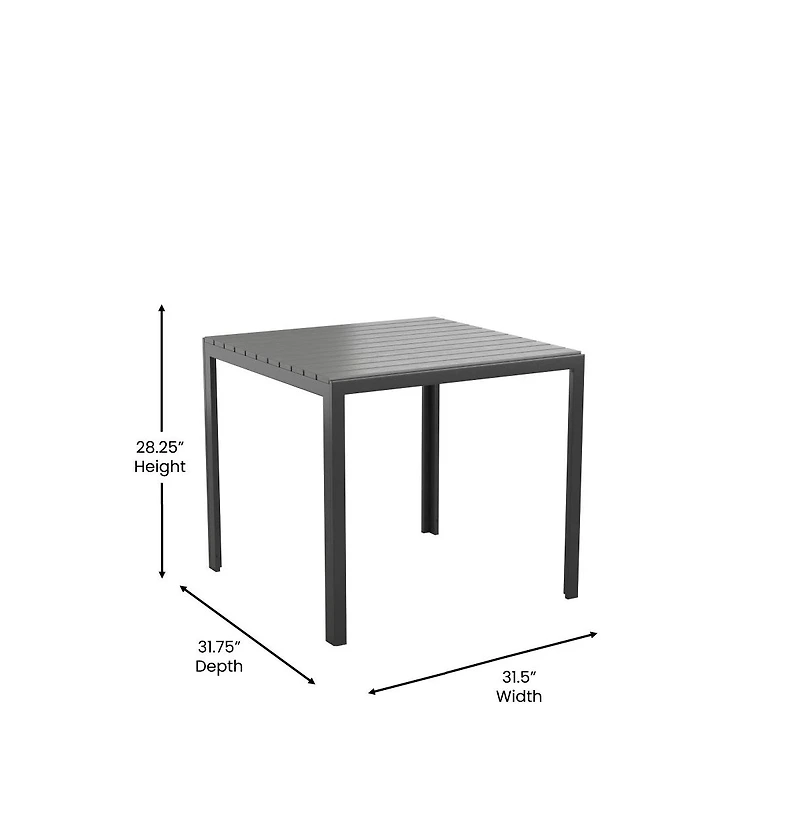 Tristan All-Weather Indoor/Outdoor Square Patio Dining Table For 4 With Steel Frame And Poly Resin Slatted Top